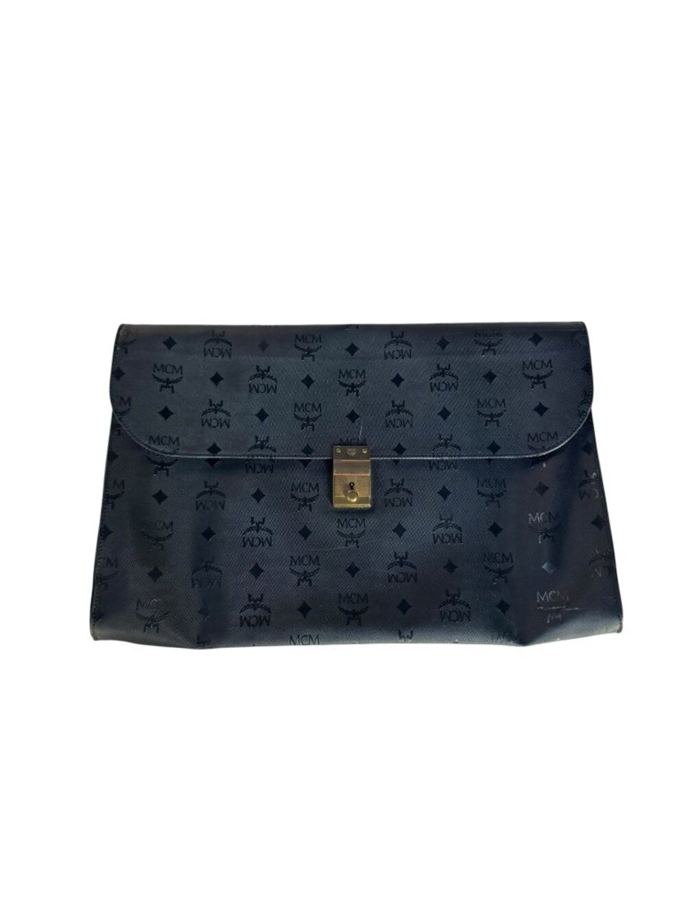Vintage 80s 90s MCM Black Envelope Style Soft Briefcase With Key & Lock